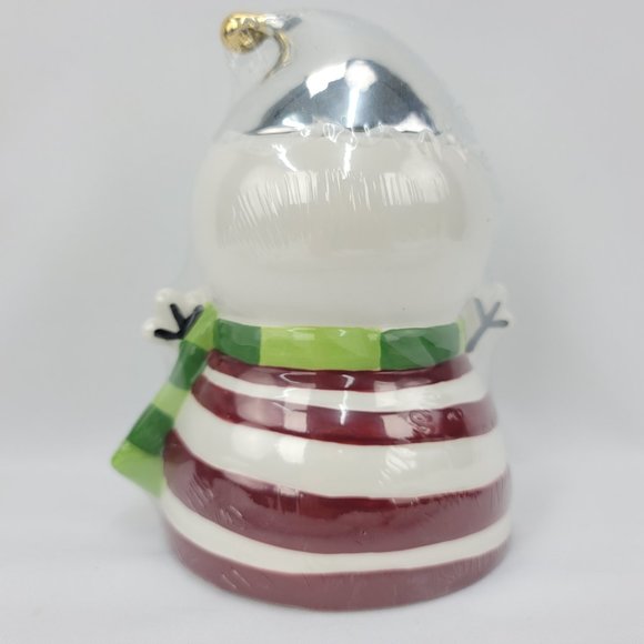 New Santaland Metallic Accent Cute Christmas Snowman 8" Small Cookie Candy Jar - Picture 2 of 7